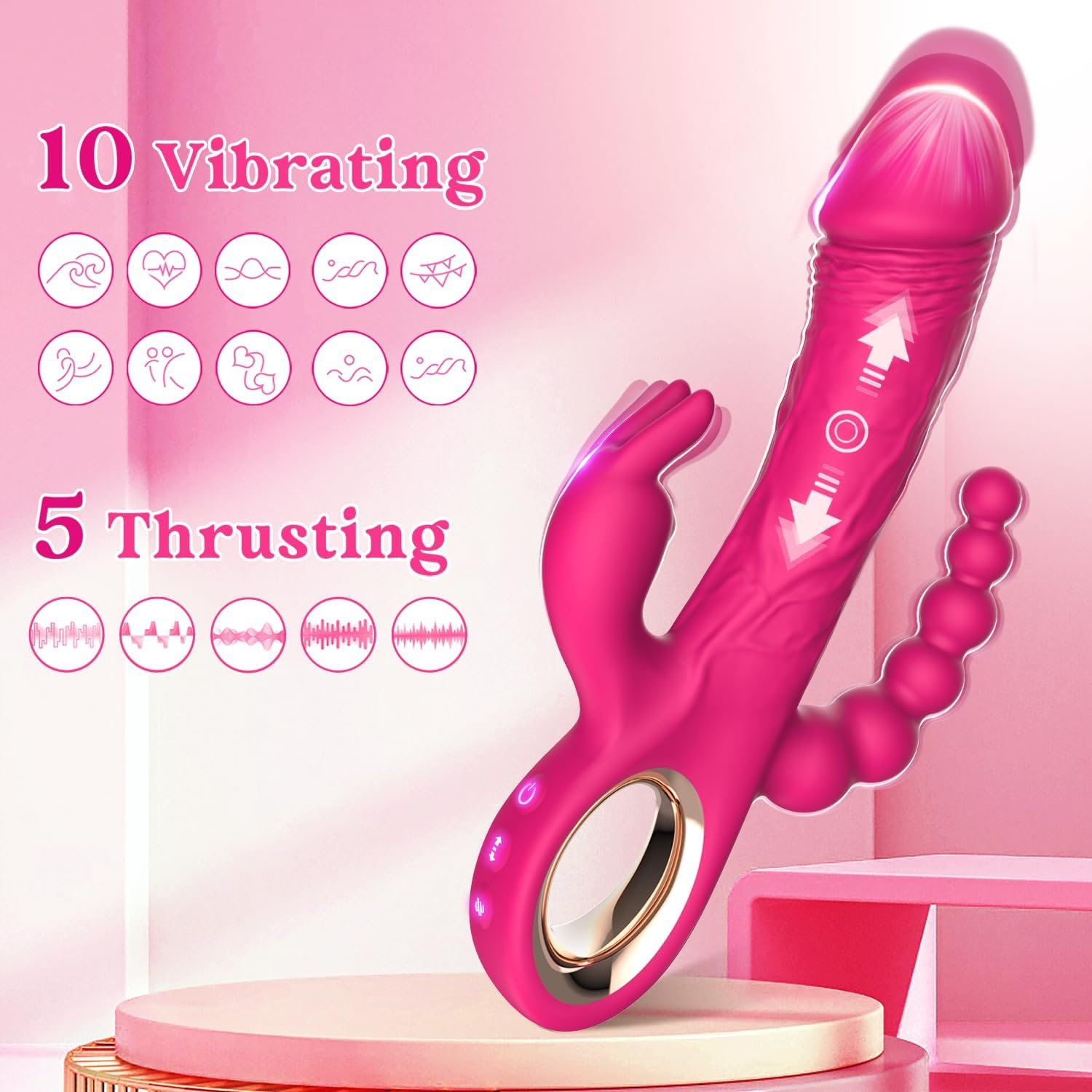 Thrusting Rabbit Vibrator for Blended Full-Body Pleasure, with G Spot & Clitoral Stimulation for Pinpoint Ecstasy